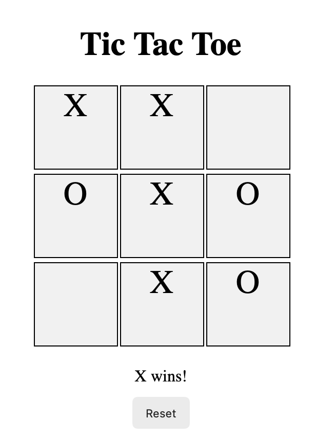 Tic Tac Toe board after a game has been played